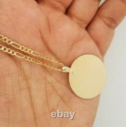14K Solid Yellow Gold Round Engravable Circle Disc Pendant 25.4 mm 3 grams