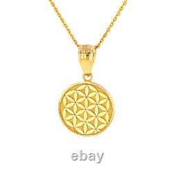 Solid Gold Or 925 Silver Flower of Life Dainty Disc Medallion Pendant Necklace