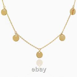 Solid Metal 14K Yellow Gold Plated Silver Disc Charm Necklace 18